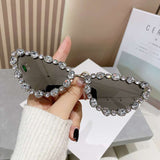 Glamorous Oversized Rhinestone Sunglasses - Free Size, Grey image