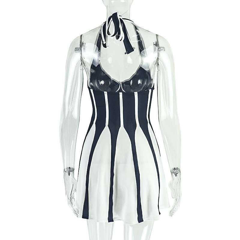 Chic Black and White Striped Dress image 4