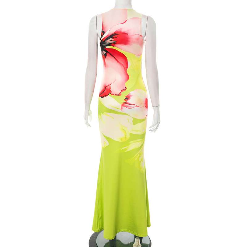 Vibrant Floral Color-Block Maxi Dress image 3