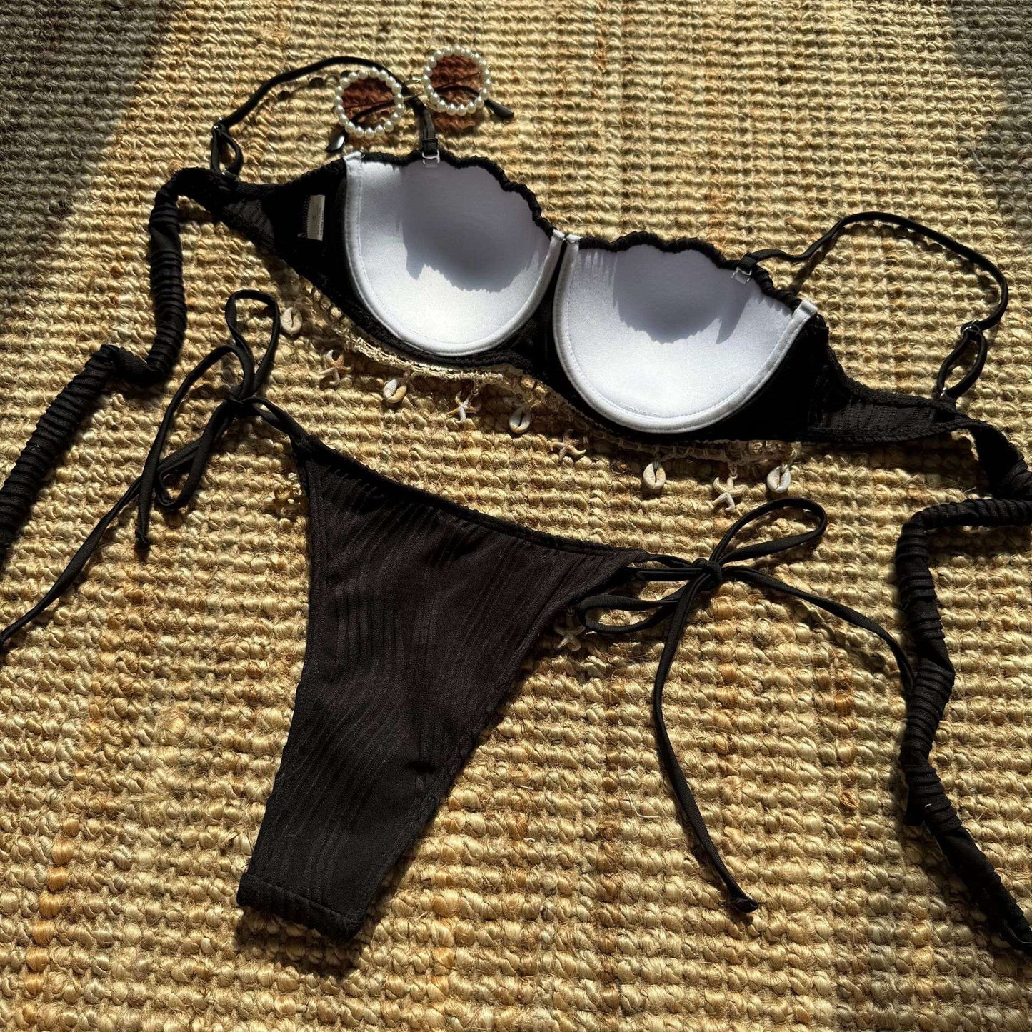 White Shell-Embellished Bikini Set image 4