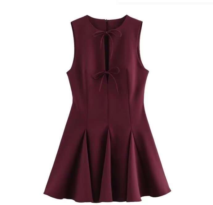 Elegant Sleeveless A-Line Dress - S, Wine Red image