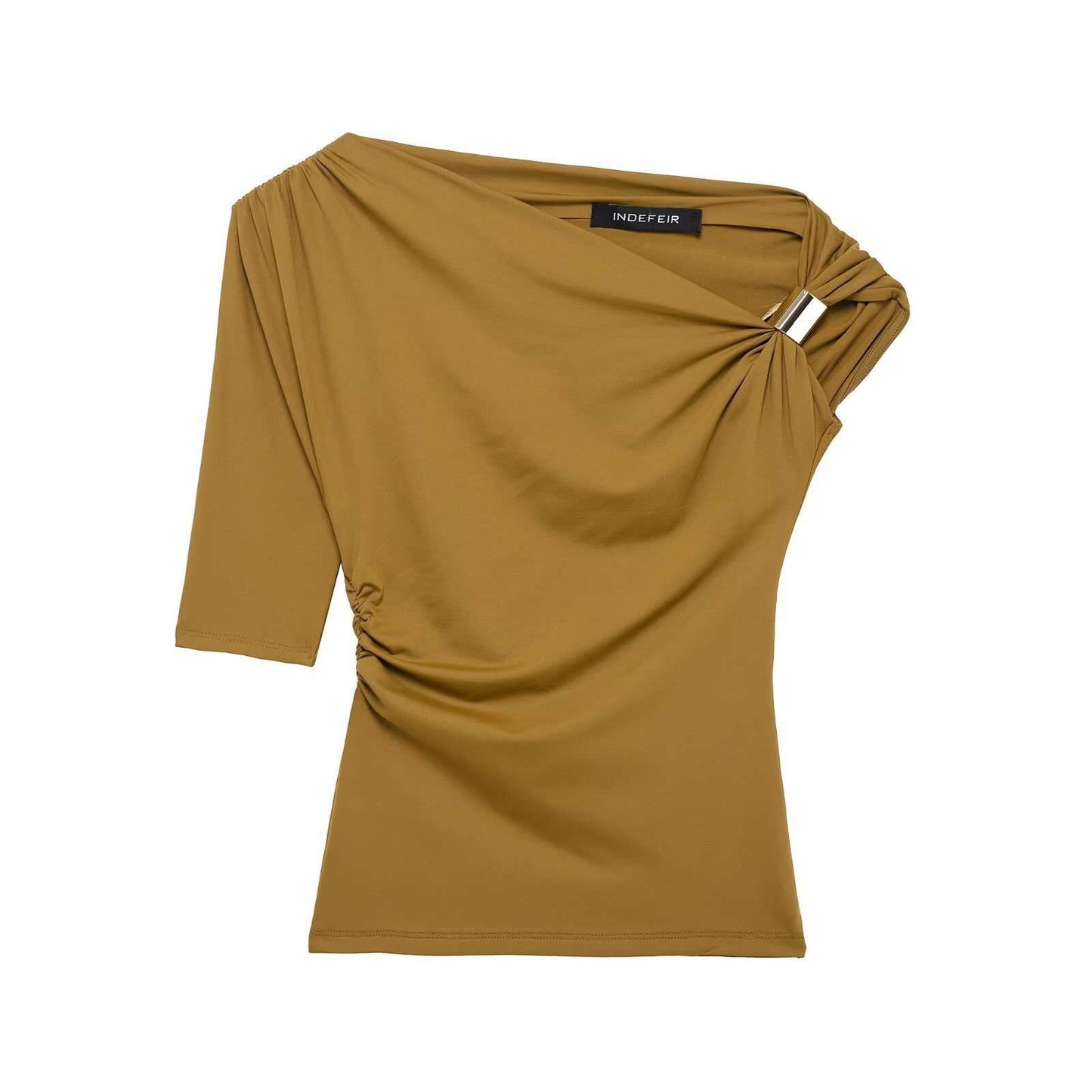 Asymmetrical One-Shoulder Ruched Top - Free Size, Nugget Gold image