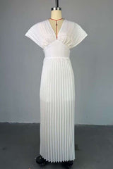 Pleated Maxi Dress with  Back Tie Detail - S, White image