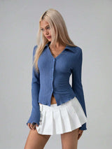 Ribbed Bell Sleeve Blouse with V-Neck image 3