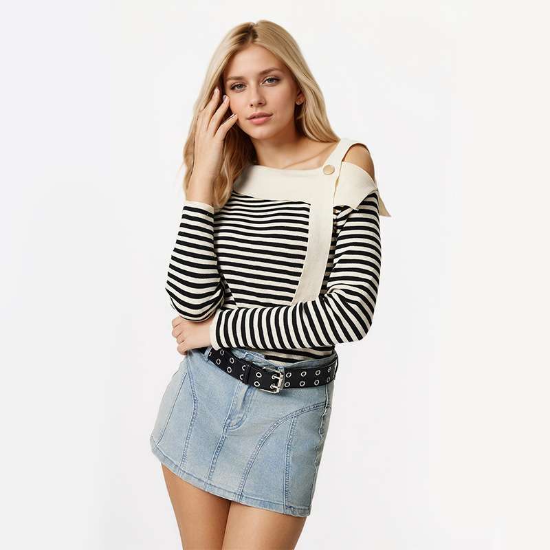 Colour Block Knit Pullover - Free Size, Multi Beige image