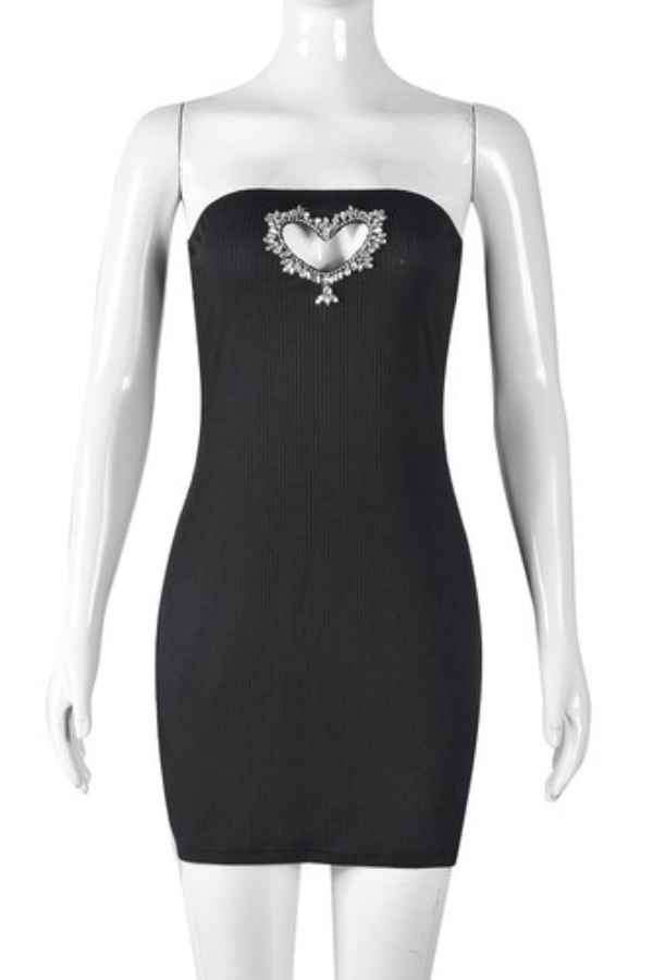 Sexy Off Shoulder Rhinestone Heart Front Mini Dress image 5