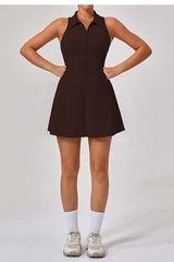 Sleeveless Zip-Front Tennis Dress - M, Brown image