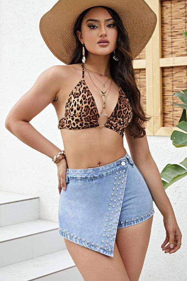 Mini Shorts with Studded Overlay image 0