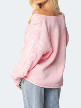 Oversized Pink Cable Knit Sweater image 3