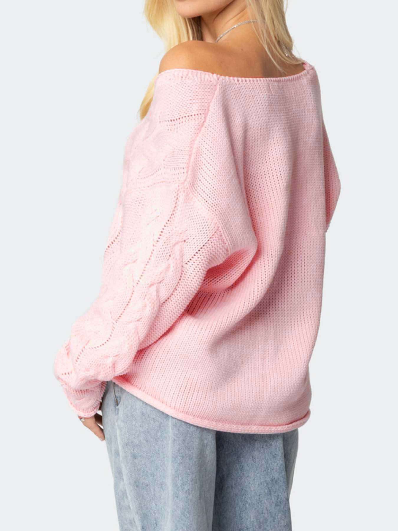 Oversized Pink Cable Knit Sweater image 3