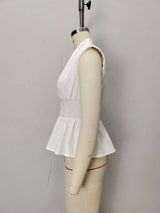 Sleeveless Smocked Waist Zipper Top image 3