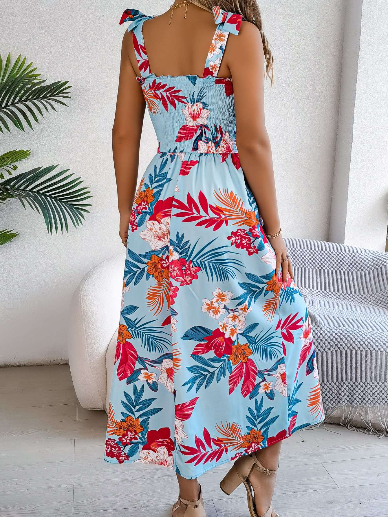 Tropical Print Smocked Maxi Dress image 5