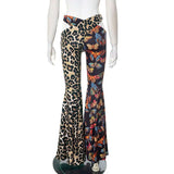 Mixed Print Flare Pants with Crossover Waist image 3