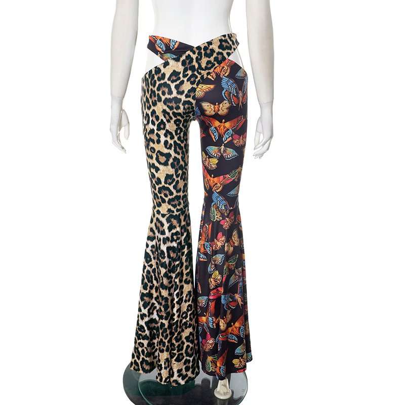 Mixed Print Flare Pants with Crossover Waist image 3