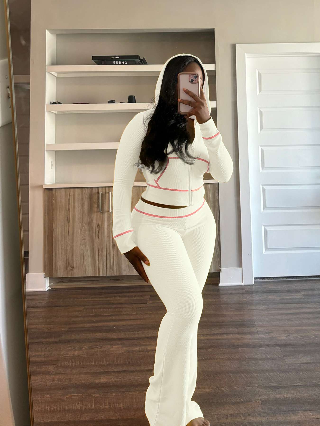 LuxeFit Hooded Lounge Set - S, Off-White image