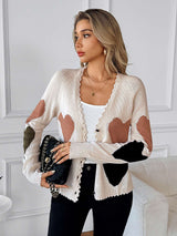 Heart-Pattern Buttoned Cardigan - L, Beige image