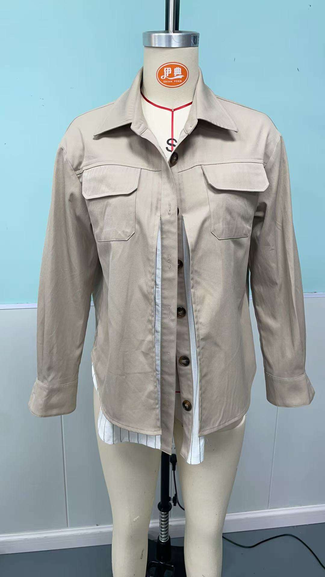 Beige Utility Jacket with Layered Hem image 6