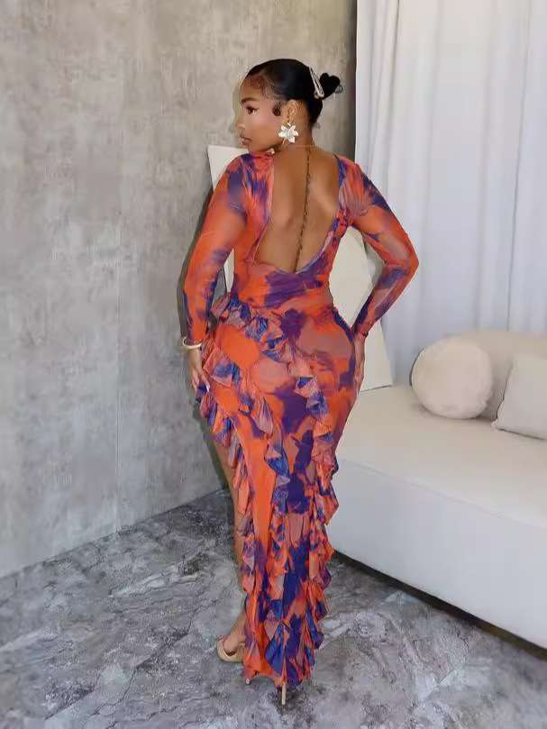 Ruffled V Back Maxi Dress image 4