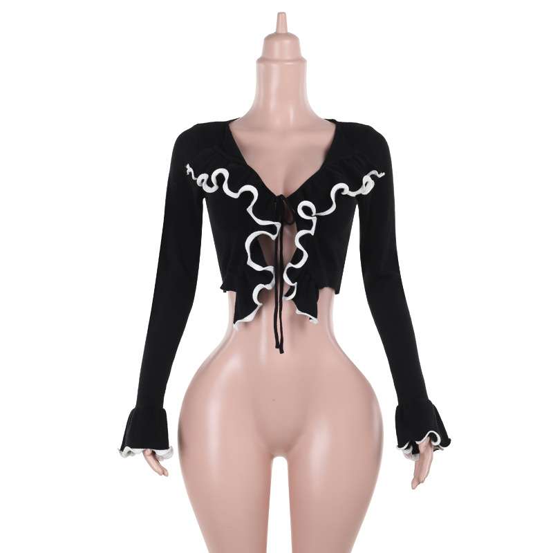 Lace-Up Long Sleeve Top Sweater Cardigan image 5