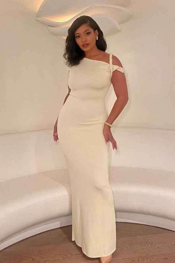 Sexy Solid Color Asymmetric Sleeveless Maxi Dress image 0