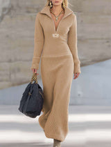 Elegant Long Dress with V Neck Front Zip image 5