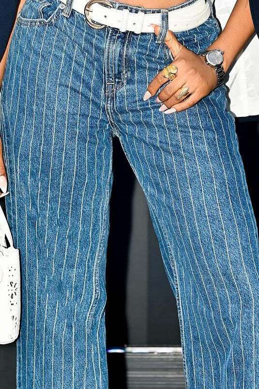 High-Waisted Pinstripe Wide-Leg Jeans image 3