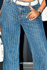 High-Waisted Pinstripe Wide-Leg Jeans image 3