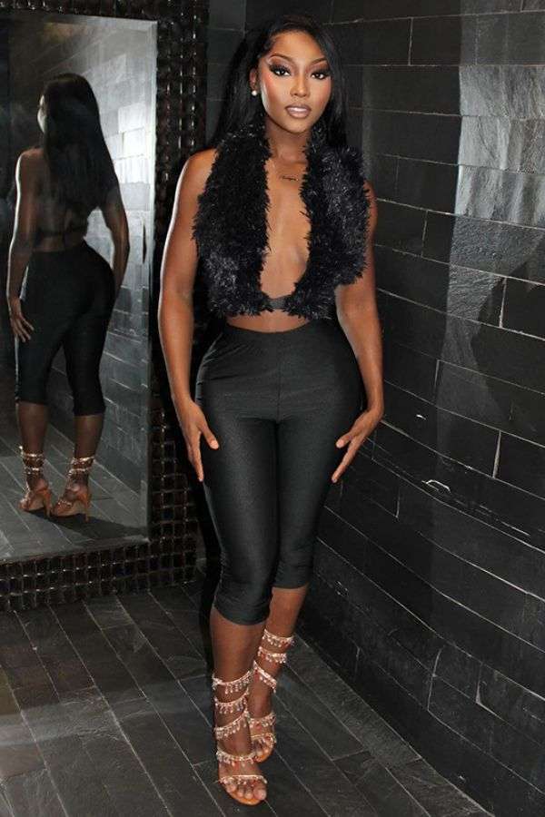 Faux Fur Open-Front Vest & Pants Set - S, Black image