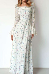 Elegant Long Floral Dress - S, Multi White image