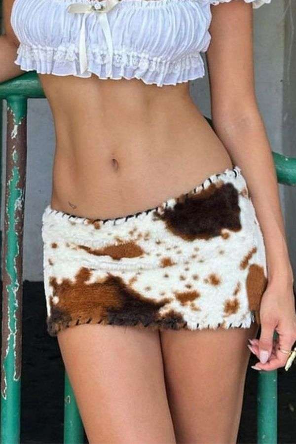 Cow Print Micro Mini Skirt - M, Multi Brown image