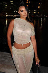 Sexy SeeThrough Drawstring Pants Crop Top Night Out Set image 3