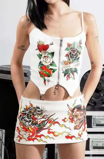 Edgy Print Faux Leather Two-Piece Set - M, White image