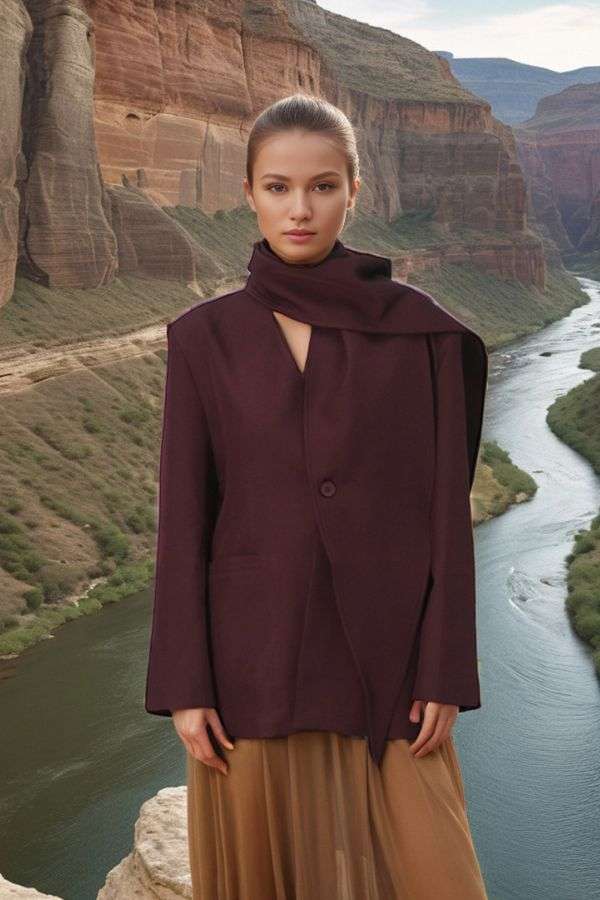 Asymmetric Cape Blazer - S, Maroon image