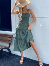 Smocked Maxi Dress with Ruffle Details - L, Green image