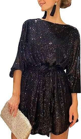 Sequins Glitter Mini Dress Cocktail Club Party - S, Black image