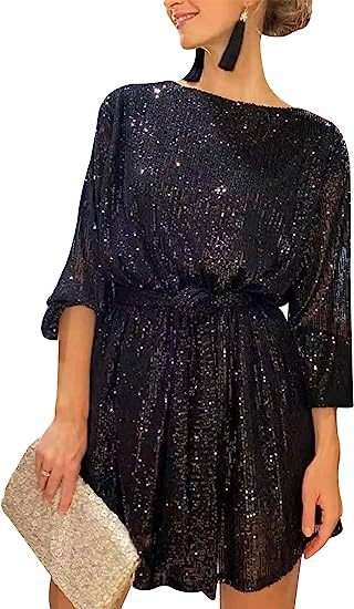 Sequins Glitter Mini Dress Cocktail Club Party - S, Black image
