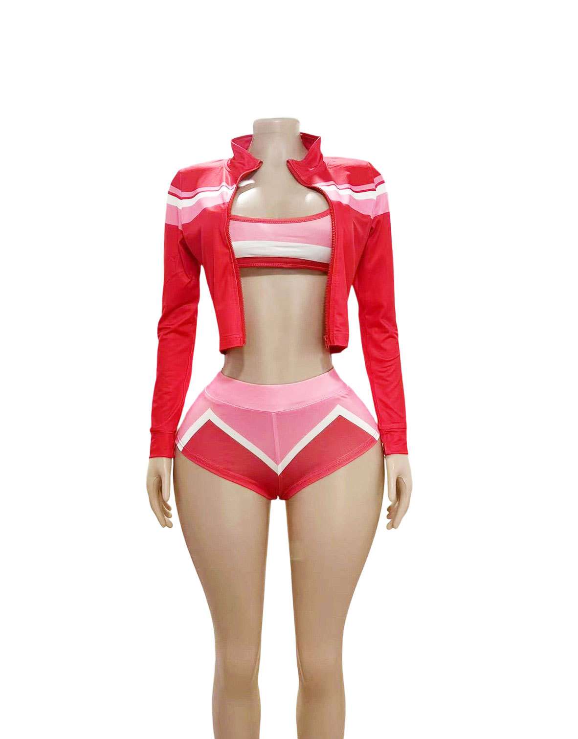 Sporty Zip-Up Crop Jacket & High-Waist Shorts Set image 4