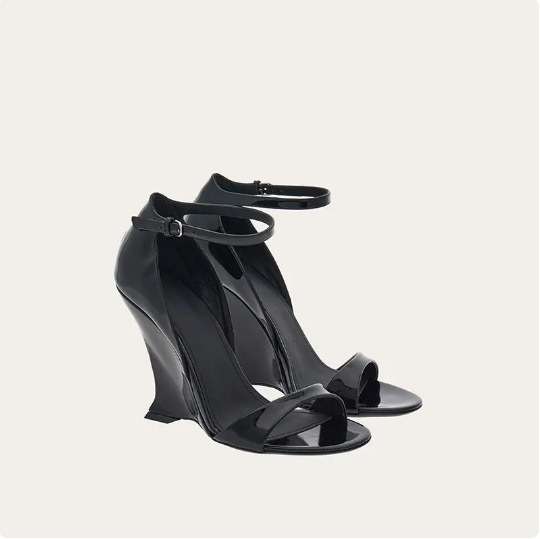 Peep-Toe Wedge Sandals - 6.5, Black image