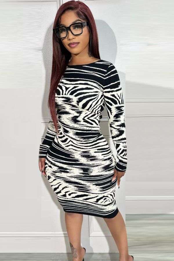 Slim Fit Printed Zebra Stripe Party Dress image 3