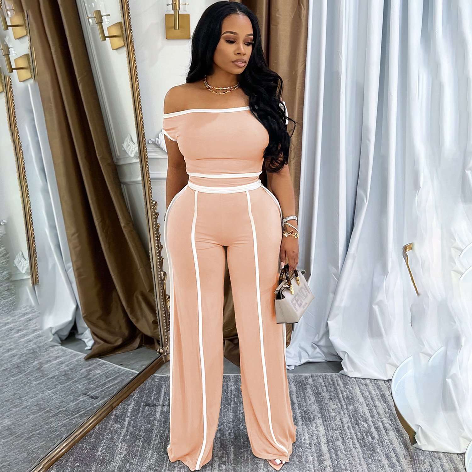 Off-Shoulder Lounge Set with Contrast image 2