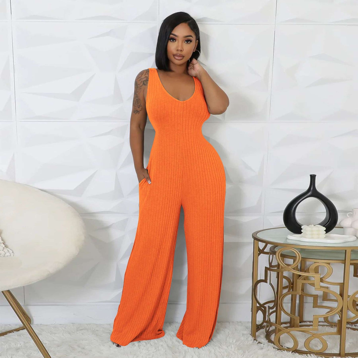 Two-Piece Jumpsuit Set - M, Orange image
