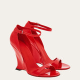 Peep-Toe Wedge Sandals - 7.5, Red image