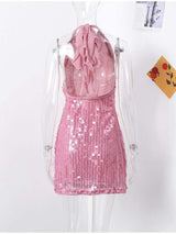 Pink Sequin Halter Mini Dress image 3