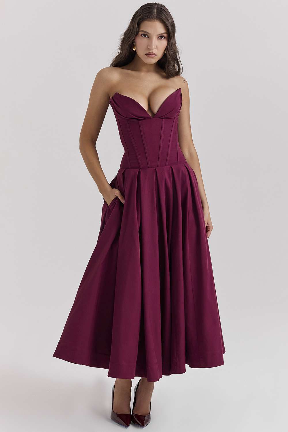 Corset-Style Evening Gown - L, Wine Red image
