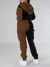Color Block Cropped Hoodie & Cargo Joggers Set image 5