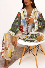 Printed Pajama Set - S, Light Beige image