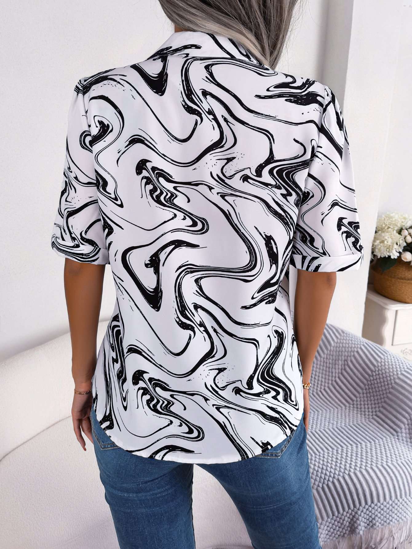 Swirl Print Button-Up Short Sleeve Shirt image 2