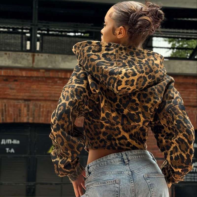 Leopard Printed Long Sleeve Zipper Hoodie image 1