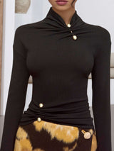 Long Sleeve Top with Decorative Buttons image 3