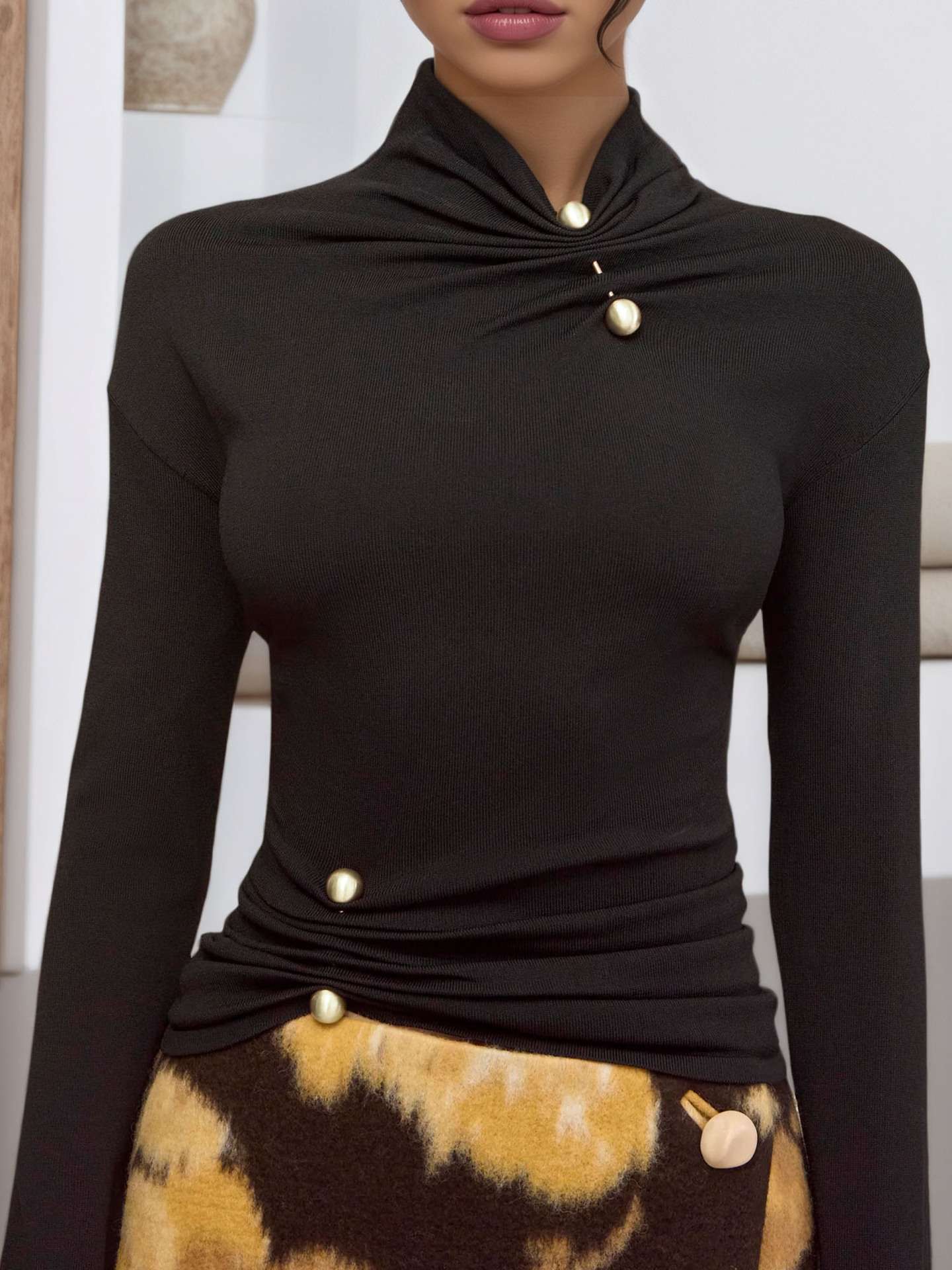 Long Sleeve Top with Decorative Buttons image 3
